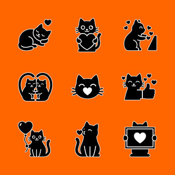 Cat love like approve icons twitch outline emotes black isolated orange background