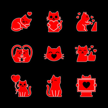 Cat love like approve icons twitch outline emotes red isolated black background