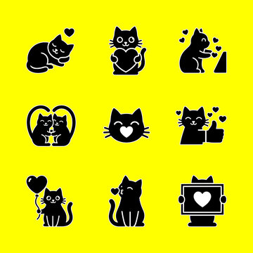 Cat love like approve icons twitch outline emotes black and white isolated yellow background