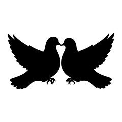 Obraz premium Two black doves kissing forming a heart birds silhouette