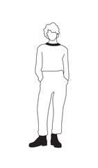 Non binary person portrait hands in pockets - illustration vector inclusion svg 