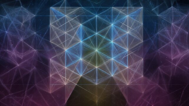 Geometric Abstract Art Featuring Interconnected Triangles and Vibrant Color Gradients Creating a Dynamic, Ethereal Visual Experience