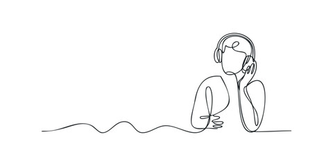 Obraz premium Person Wearing Headphones Listening to Music in Minimalist Line Art