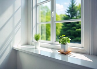 Miniature White Windowsill: Isolated Low Angle Tilt-Shift Stock Photo