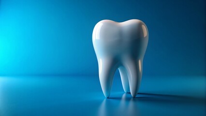 Minimalist 3D Render of a Tooth on Blue Background - Dental Stock Photo