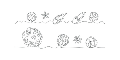 Abstract organic shapes and floral elements drawn with continuous line