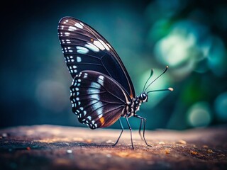 Fototapeta premium Minimalist Black Butterfly Closeup: White Markings, Insect Macro Photography