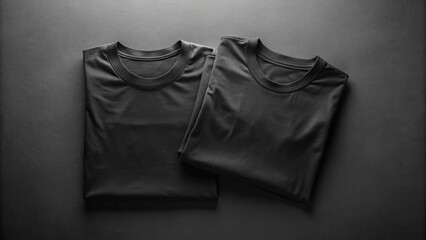 Minimalist Black Folded T-Shirt Mockup Pair on Dark Background