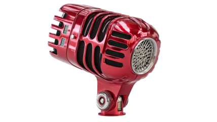 Retro Red Microphone 3D Render on Transparent Background