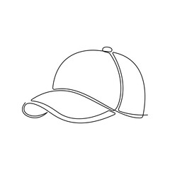 Continuous line drawing of  baseball cap on white background.