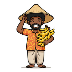 cartoon farmer man wearing sombrero and holding cane