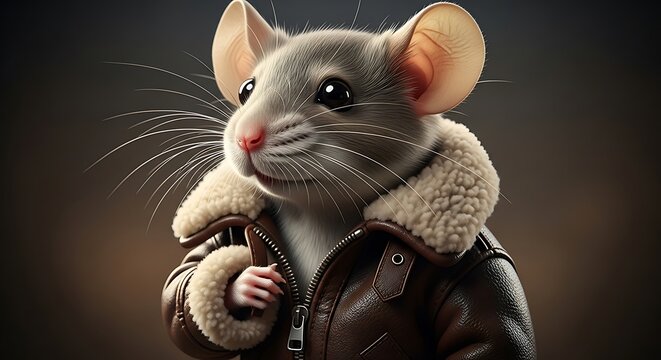 Cute Mouse Wearing a Leather Jacket.