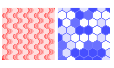 Abstract geometric design featuring red and blue shapes on transparent background