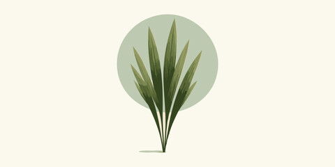Fototapeta premium Minimalist illustration of a tall green botanical plant with long elegant leaves, presented as a stylized graphic icon on a neutral background,