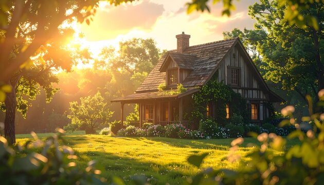 A charming traditional wooden church located in a rural village surrounded by a forest, especially beautiful during autumn. - Powered by Adobe