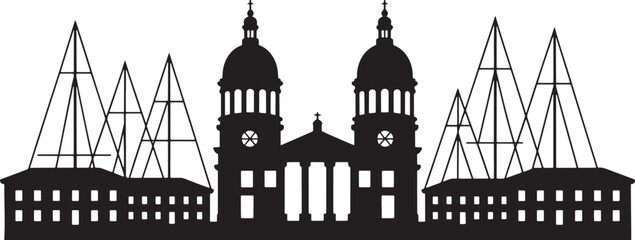 Fototapeta premium Legislative Building with Domed Twin Towers Silhouette Vector Isolated Design