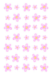 Hand drawn watercolor pink field flowers poster. Illustration of abstract flowers isolated on white background. Can be used for postcard, scrapbook and other printed products.