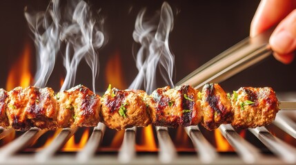 Grilling delicious chicken kebabs backyard food photography warm atmosphere close-up culinary delight