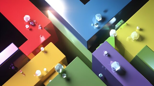 Multicolor Polygonal Abstract 3D Scene with Light Effects