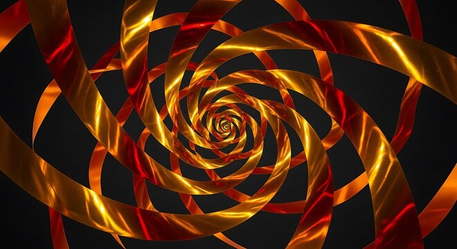 Fiery Spiral - Abstract Art with Red and Gold Ribbons.