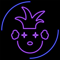 clown neon sign, modern glowing banner design, colorful modern design trends on black background. Vector illustration.