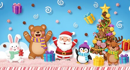 Fototapeta premium Festive Christmas Characters and Decorations in a Winter Wonderland.