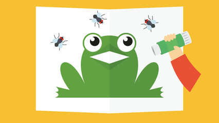 Cute frog with a bottle of insect repellent. Vector illustration
