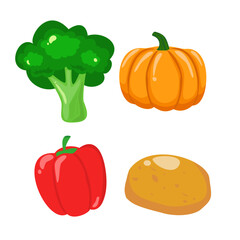 Mix vegetable cartoon. Broccoli, pumpkin, bell pepper and potato. Healthy and fresh illustration. Can be used wallpaper and sticker