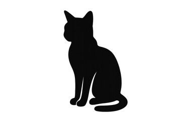 Black cat silhouette in a sitting pose. Simple feline pet icon or symbol with a transparent background for easy use