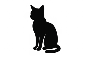 Black cat silhouette in a sitting pose. Simple feline pet icon or symbol with a transparent background for easy use