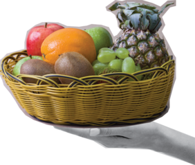 the hand holding the basket art collage