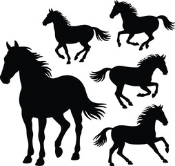 Silhouette of horses running wild and free in a group herd