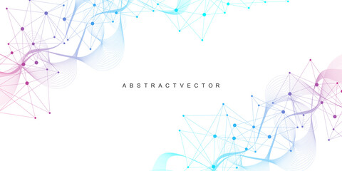 Obraz premium Geometric abstract background with connected line and dots. Structure molecule and communication. Big Data Visualization. Medical, technology, science background. illustration.