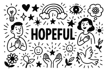 Hopeful mindset and positive future doodle composition with optimistic elements, Transparent Background