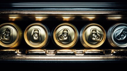 Obraz premium Refreshing beverage cans displayed in a cooler retail store product photography indoor close-up marketing concept