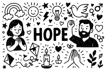 Hopeful mindset and positive future doodle composition with optimistic elements, Transparent Background