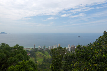 Obraz premium Aerial view of Brazilian city of Rio de Janeiro with scenic landscape and bay with skyline on a spring day. Photo taken October 13th, 2025, Rio de Janeiro, Brazil.
