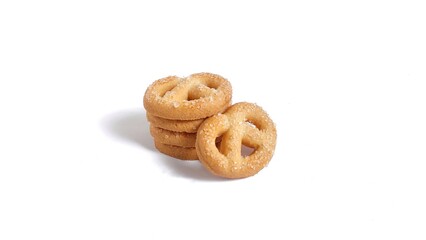 Front view of Danish butter cookies isolated on white background with copy space. Perfect for design element, baked pastry, sweet food concept or any commercial usages.