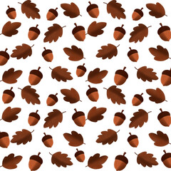 Seamless Autumn Acorn and Leaf Pattern on Dark Background