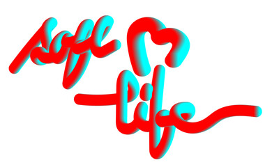 Red and cyan 3 D text saying love life on white background love life text 3d text