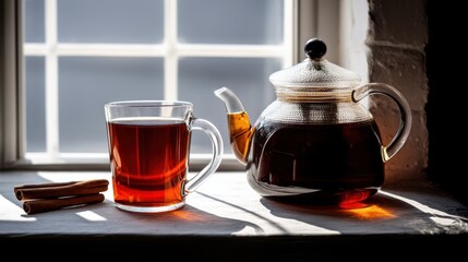Brewing relaxation tea preparation cozy kitchen still life natural light warm atmosphere