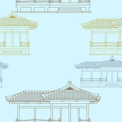 Editable Outline Style Vector of Front View Japanese Traditional House Illustration in Various Colors for Creating Background of Tourism Travel and Culture or History Education