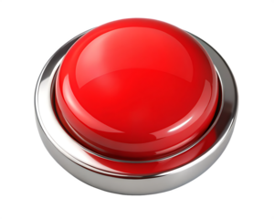 A Shiny Red Button Beckons Against a Pristine Isolated on a White Background ,PNG. AI Generated.