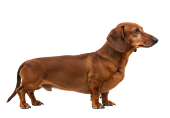 Isolated Dachshund profile, purebred puppy with short legs and floppy ears, brown fur coat