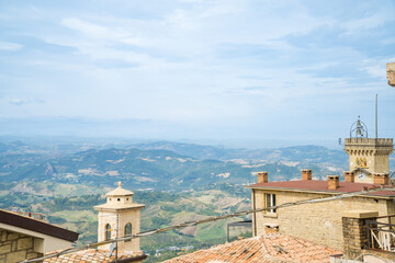 Fototapeta premium San Marino- Italy- 9 september 2025: Guaita, the first of the three towers