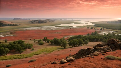 Tuscany landscape with green hills and open fields under a bright sky
