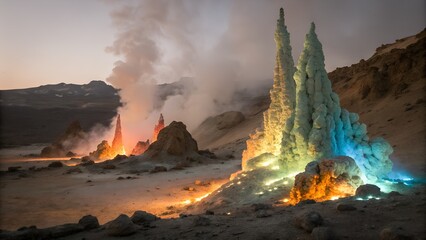 burning fire in the mountain forest under smoky sky