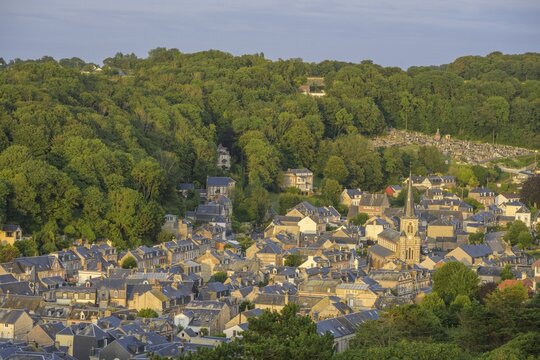 View of the village and the church in the evening light, Yport, D&eacute;partement Seine-Maritime, France