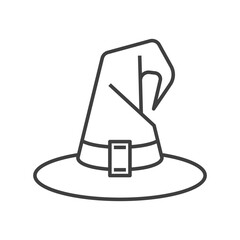 Curved witch or wizard hat icon in line. Editable stroke. Magic, fantasy or folklore symbol. Halloween design, great for spooky seasonal decorations. Web or mobile app design. Vector illustration