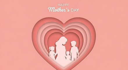 Happy Mothers Day Heart Silhouette Family Love.